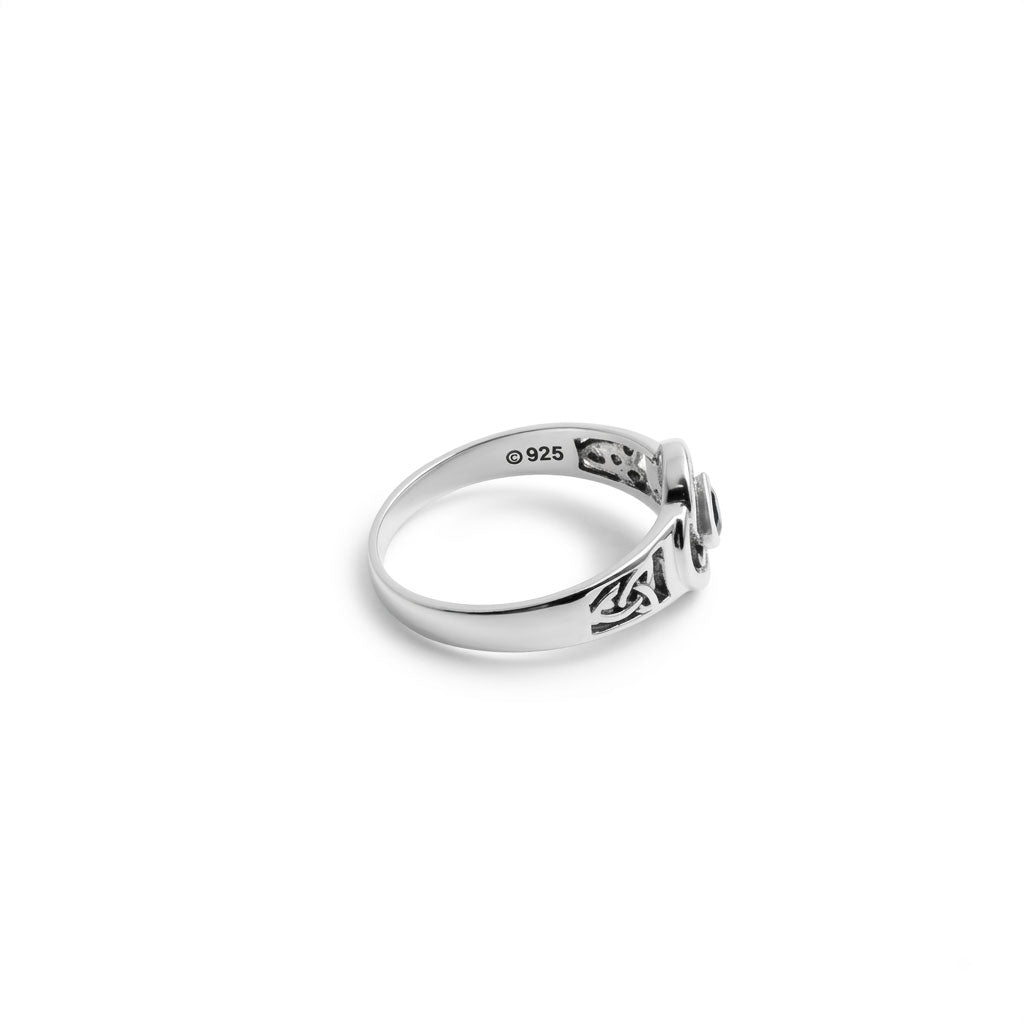 Celtic Flower with Square Gemstone Sterling Silver Ring TRI2623