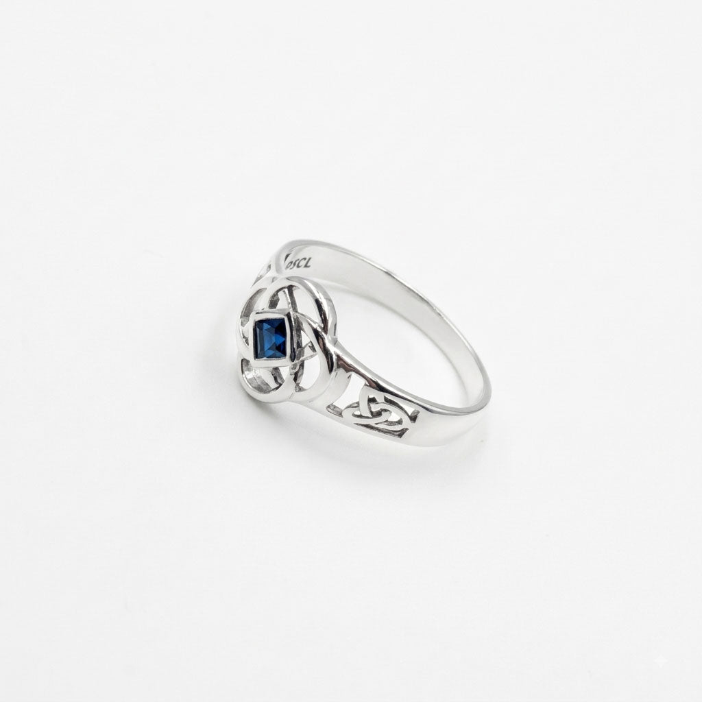 Celtic Flower with Square Gemstone Sterling Silver Ring TRI2623
