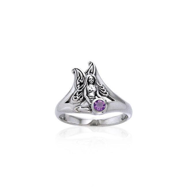Fairy Holding Gem Silver Ring TRI519