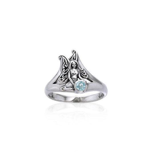Fairy Holding Gem Silver Ring TRI519