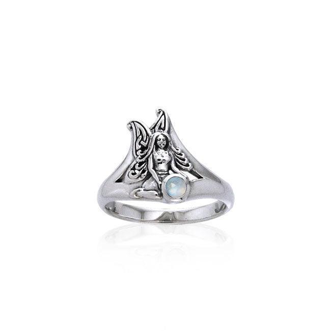 Fairy Holding Gem Silver Ring TRI519