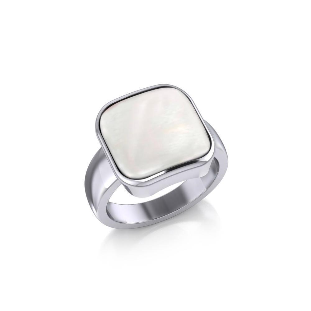 Modern Square Inlaid Silver Ring TRI530