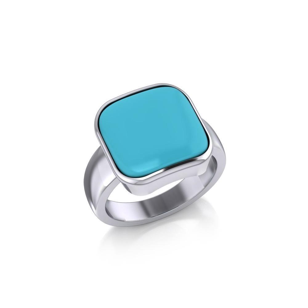 Modern Square Inlaid Silver Ring TRI530
