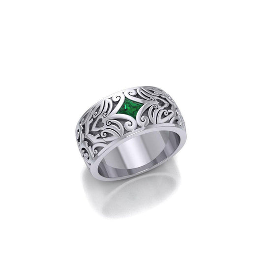 Happiness in eternal solitude ~ Modern Celtic Knotwork Sterling Silver Ring with Gemstone TRI671