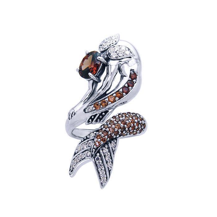 Amazed with the mermaid s beauty ~ Dali-inspired fine Sterling Silver Ring accented with Champagne and White diamonds TRI763