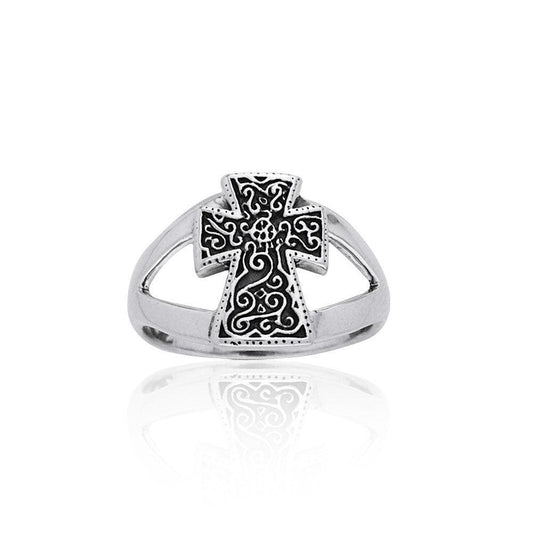 Spiral Cross Silver Ring TRI814