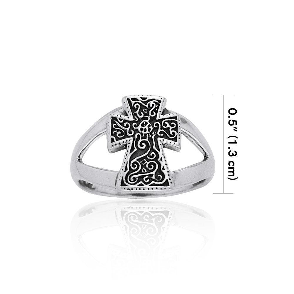Spiral Cross Silver Ring TRI814