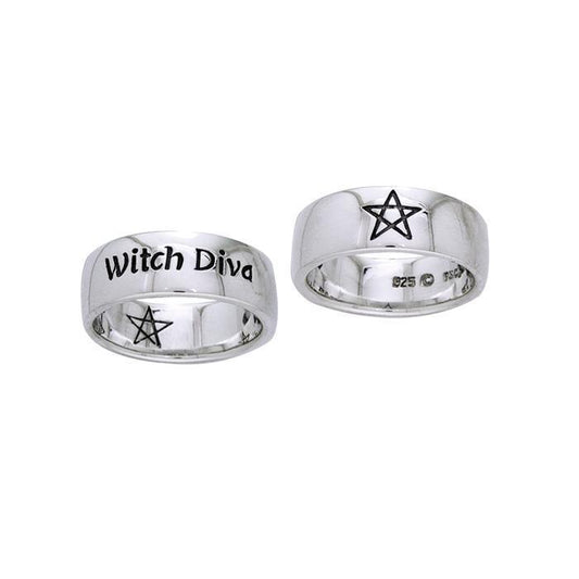Witch Diva and Pentagram Silver Ring TRI839