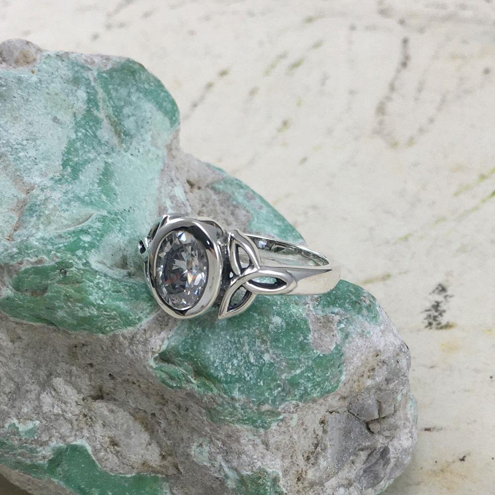 Celtic Triquetra Sterling Silver Ring With Gemstone TRI887
