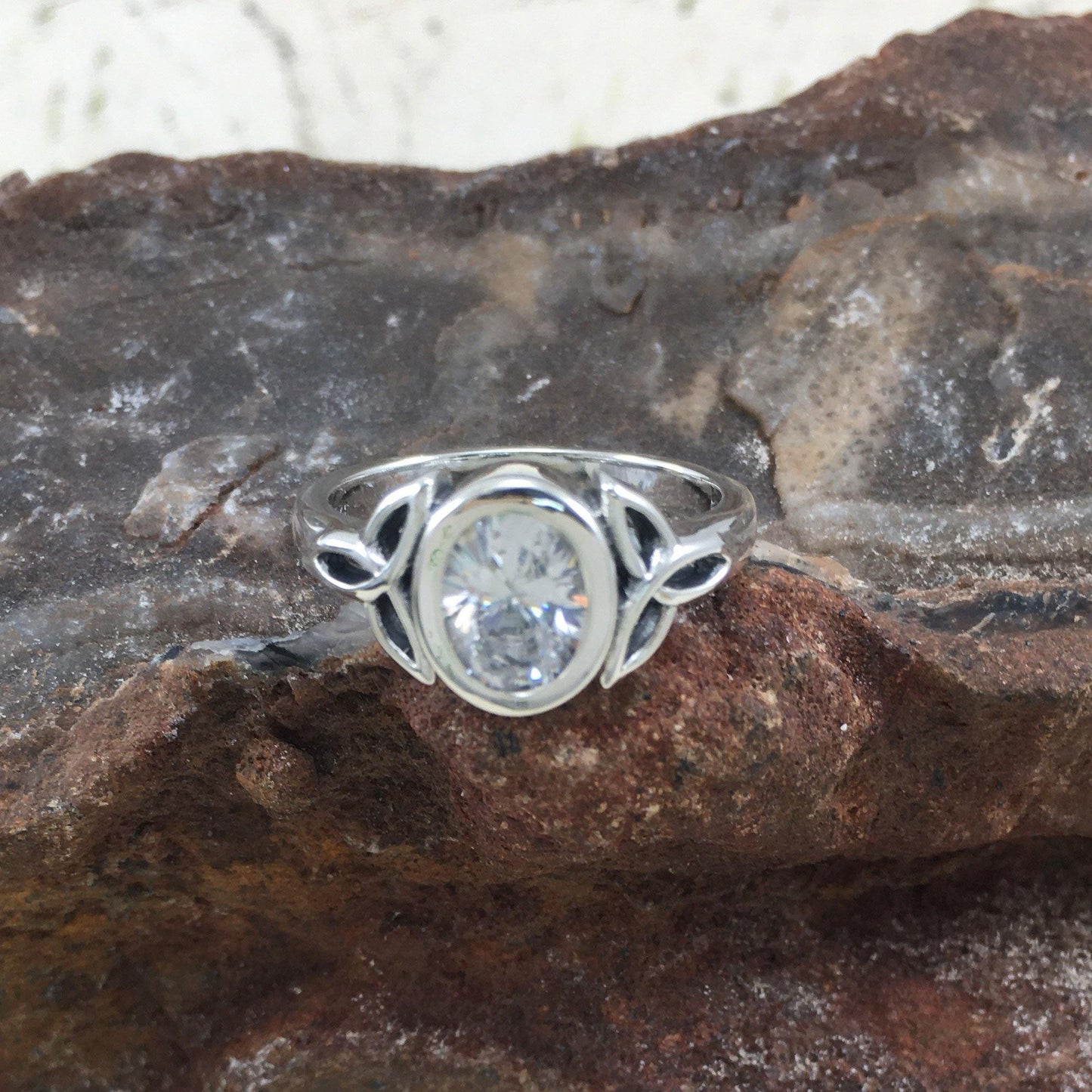 Celtic Triquetra Sterling Silver Ring With Gemstone TRI887