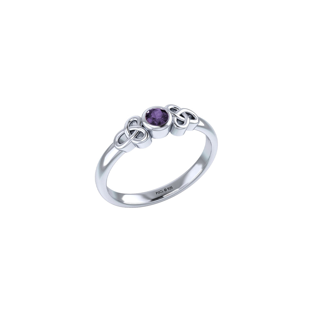 Celtic Trinity Knot Sterling Silver Ring with Gems TRI966