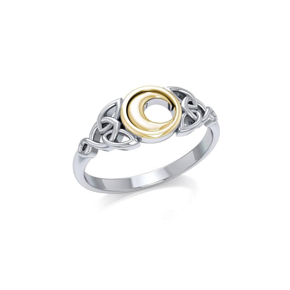 Celtic Moon Silver and Gold Ring TRV1746