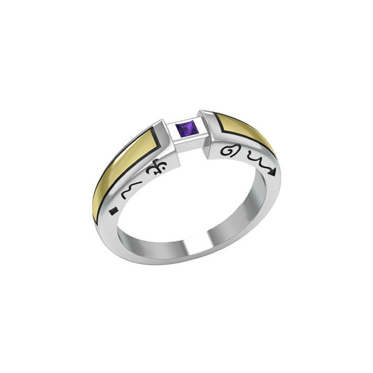 Modern Silver and Gold Ring with Square Gemstone TRV3447 - peterstone.dropshipping