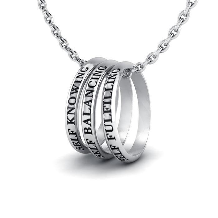 Empowering Words Self Knowing, Self Balancing, Self Fulfilling Silver Ring Set TSE026