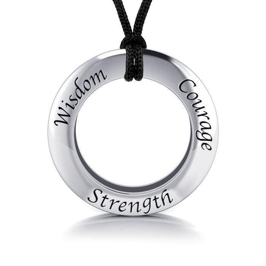 Wisdom Courage Strength Silver Pendant and Cord Set TSE268