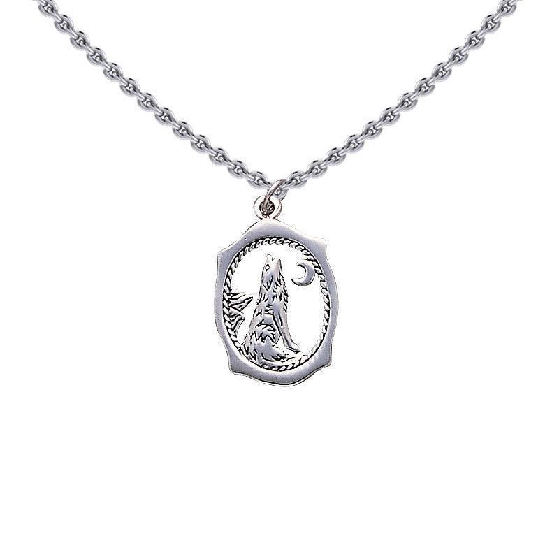 Howling Wolf with Moon Silver Pendant with Chain Set TSE684