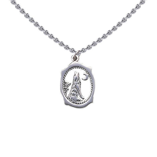 Howling Wolf with Moon Silver Pendant with Chain Set TSE684