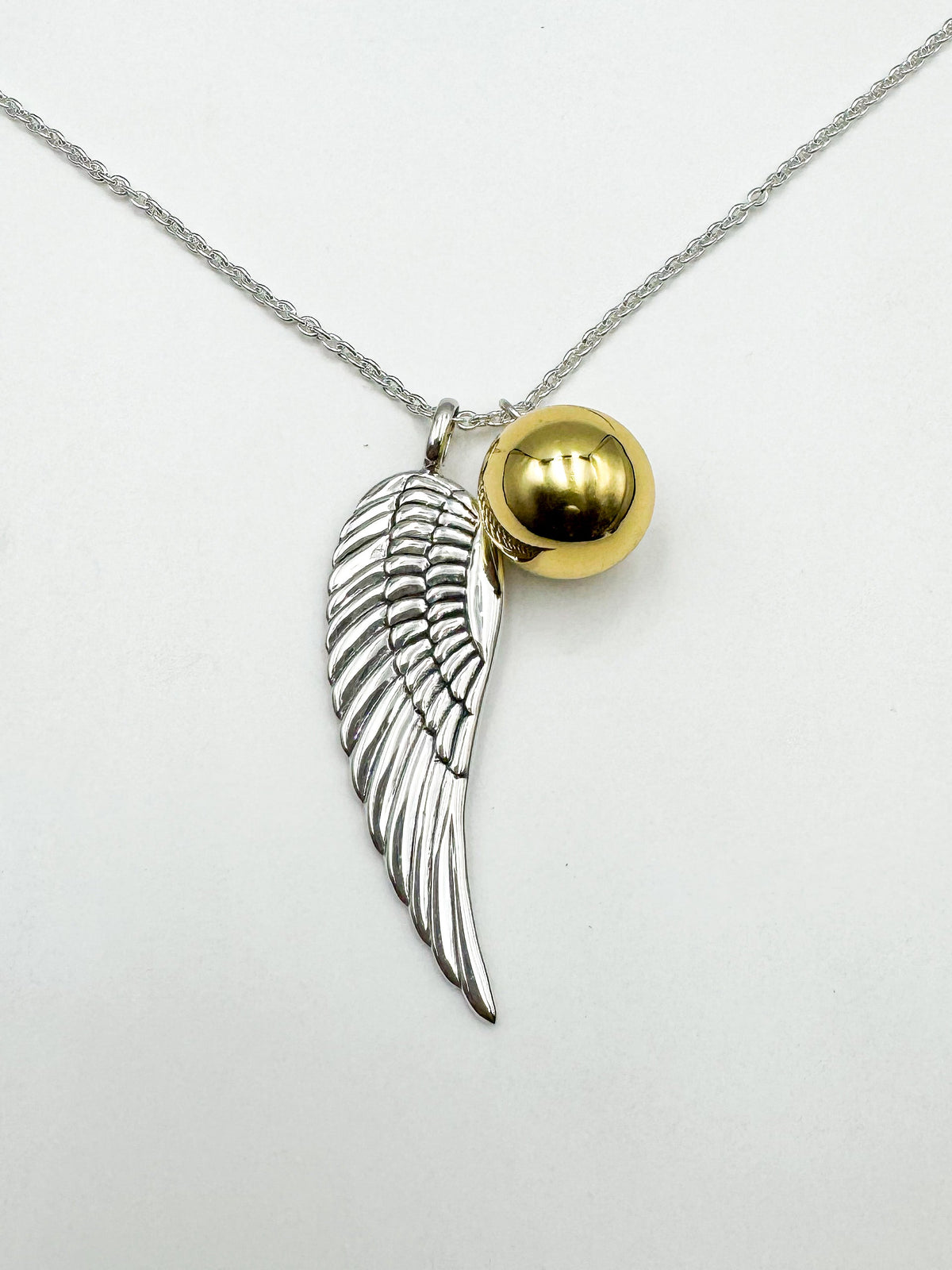 Angels Wing Sterling Silver Necklace With Globe Ball TSE711P