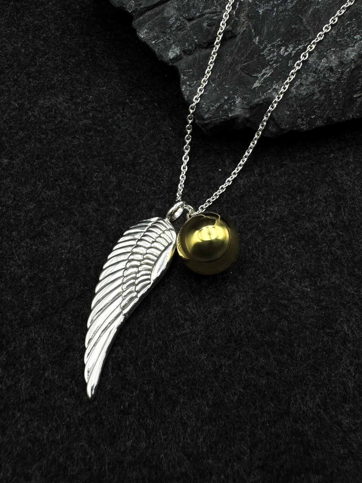 Angels Wing Sterling Silver Necklace With Globe Ball TSE711P