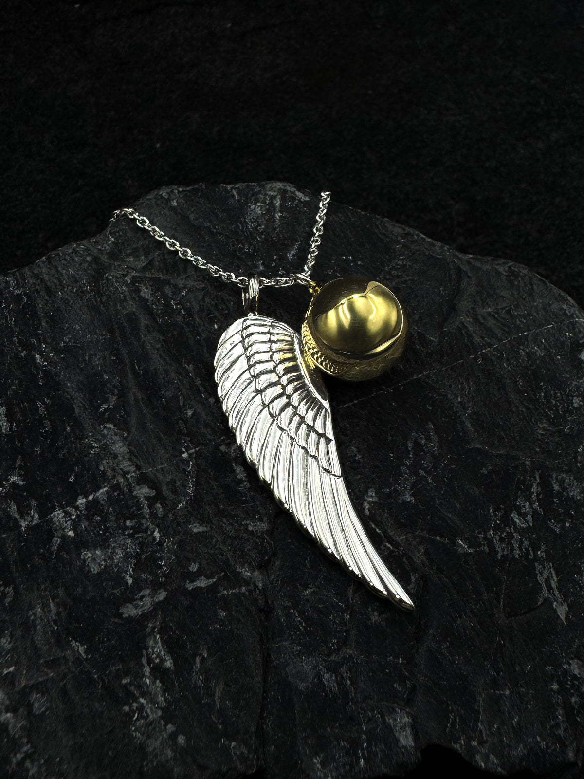 Angels Wing Sterling Silver Necklace With Globe Ball TSE711P