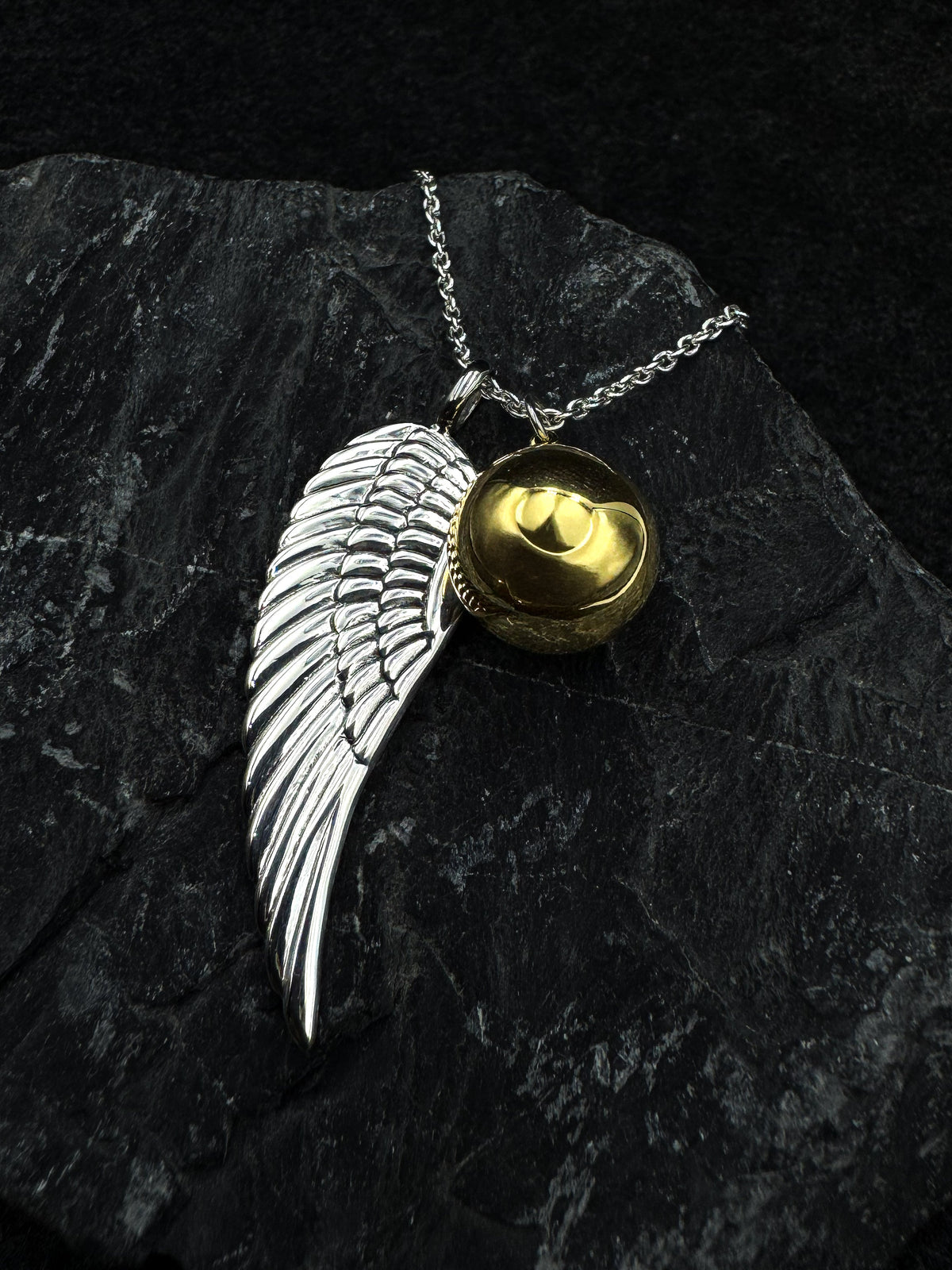 Angels Wing Sterling Silver Necklace With Globe Ball TSE711P