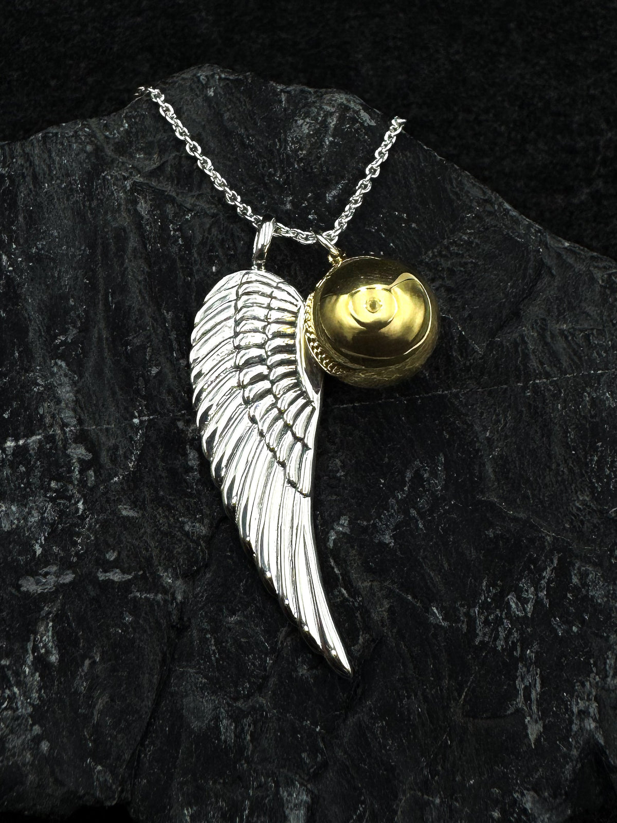 Angels Wing Sterling Silver Necklace With Globe Ball TSE711P