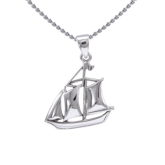 Schooner Boat Silver Pendant with Chain Set TSE721 - peterstone.dropshipping