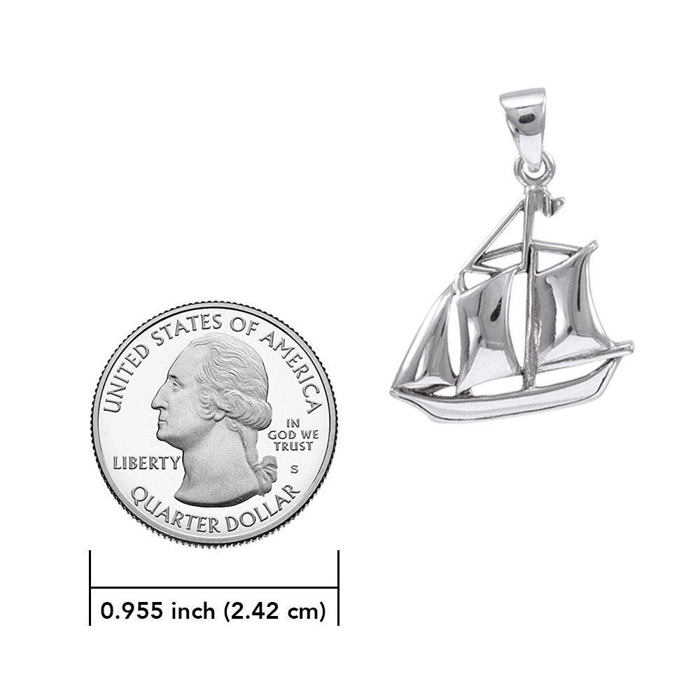 Schooner Boat Silver Pendant with Chain Set TSE721 - peterstone.dropshipping
