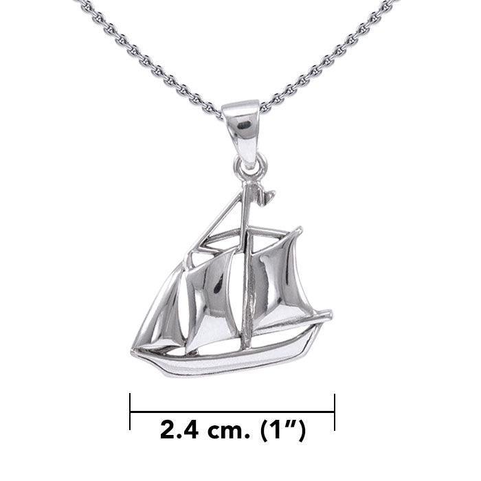 Schooner Boat Silver Pendant with Chain Set TSE721 - peterstone.dropshipping
