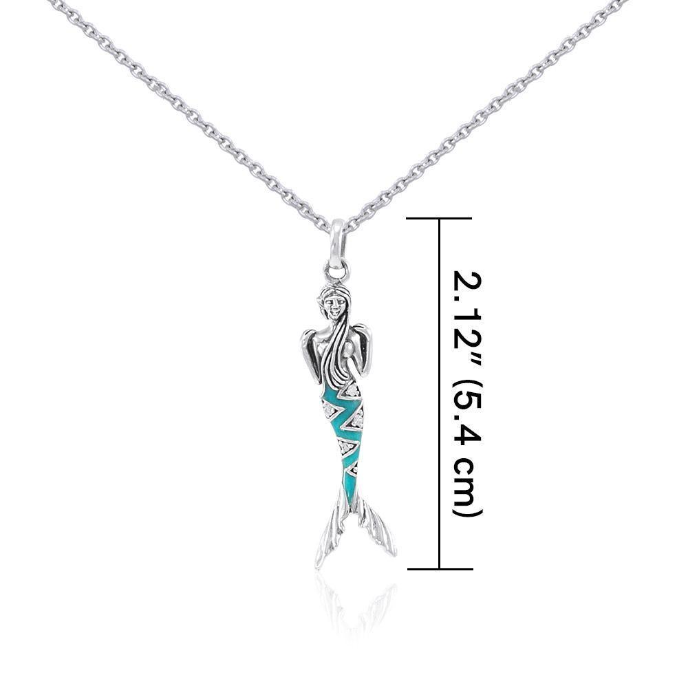 Silver Mermaid with Enamel and Gemstone Pendant and Chain Set TSE740
