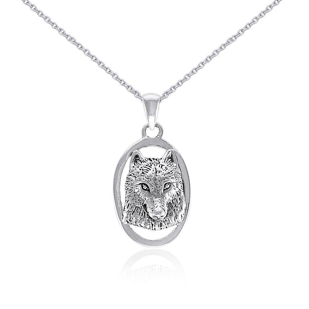 Silver Wolf Head Pendant and Chain Set by Ted Andrews TSE741