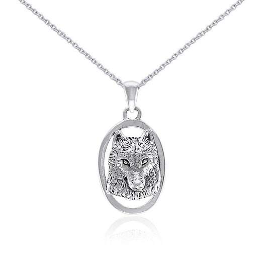 Silver Wolf Head Pendant and Chain Set by Ted Andrews TSE741
