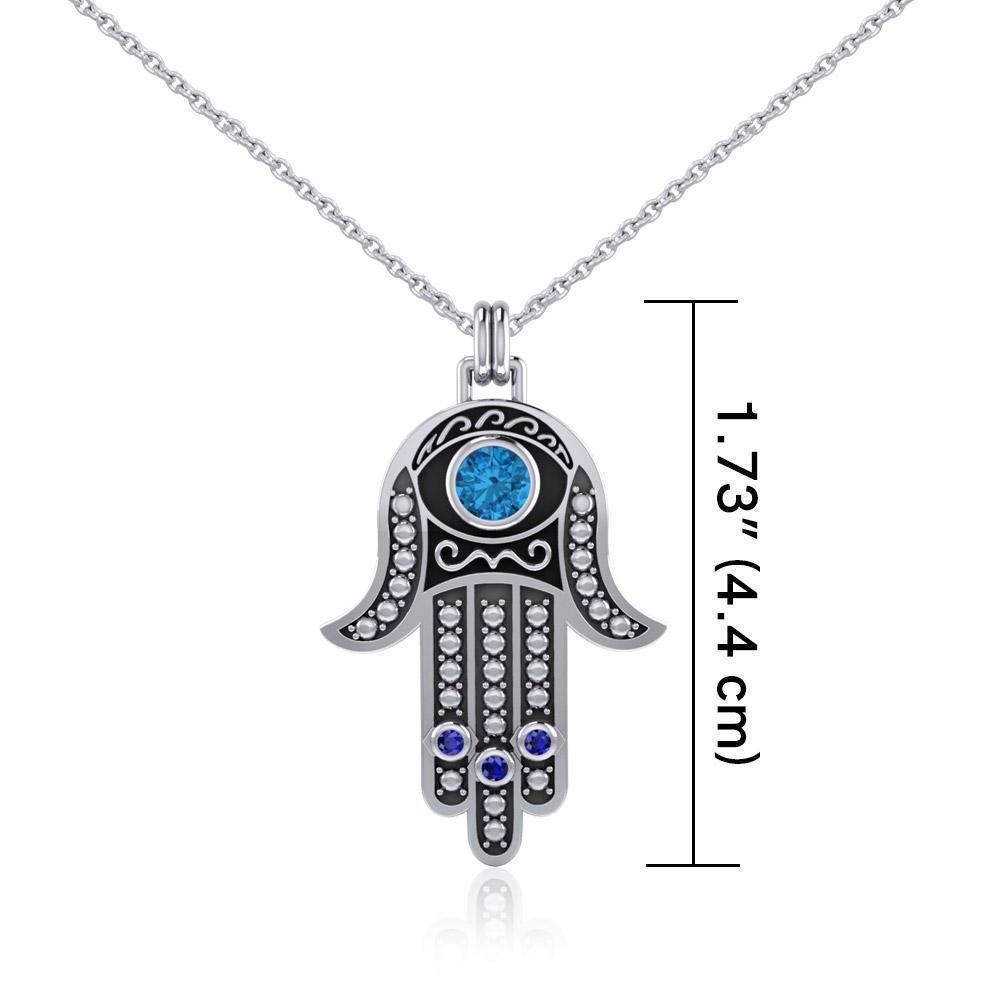 Silver Hamsa with Gemstone Pendant and Chain Set TSE742