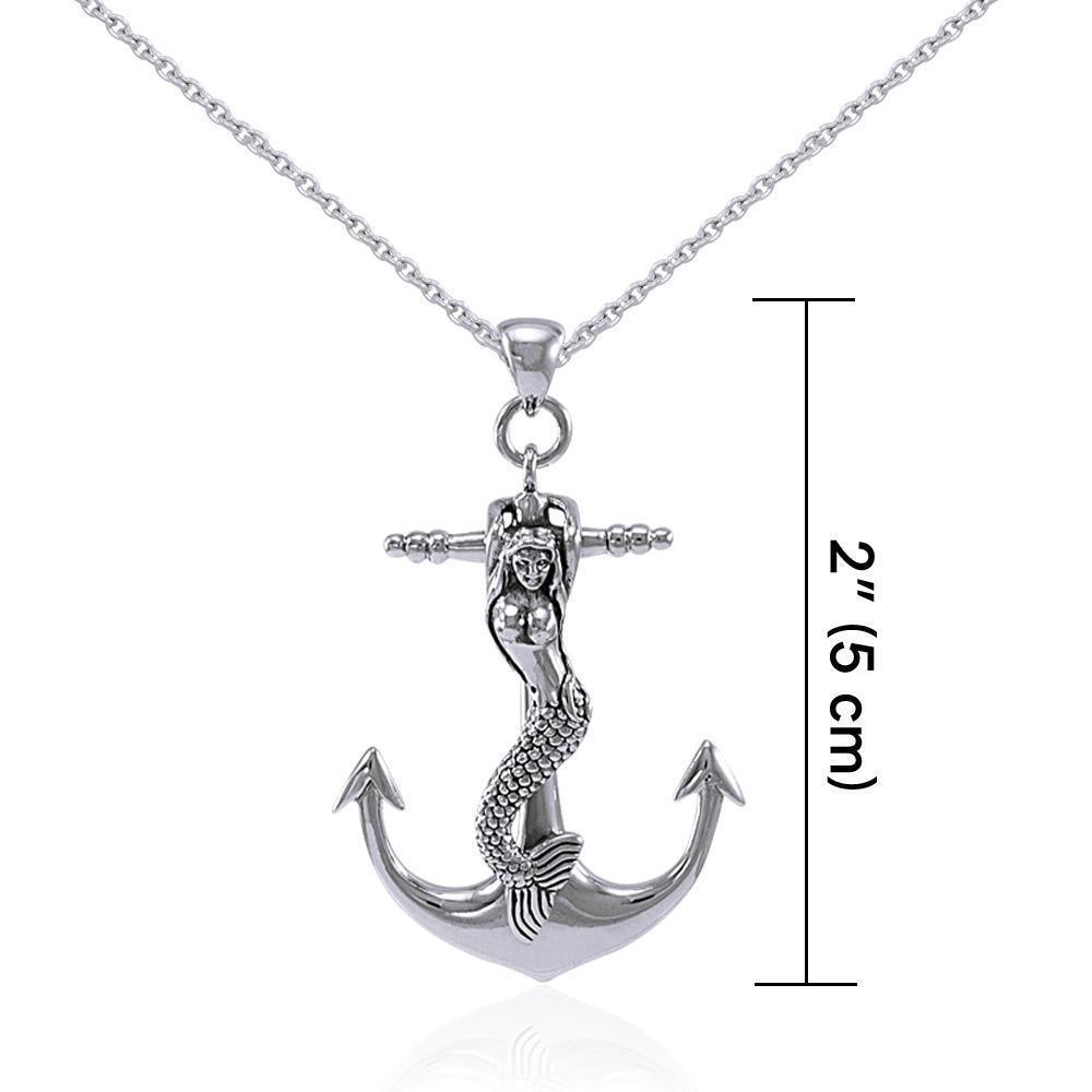 Large Silver Mermaid and Anchor Pendant and Chain Set TSE743