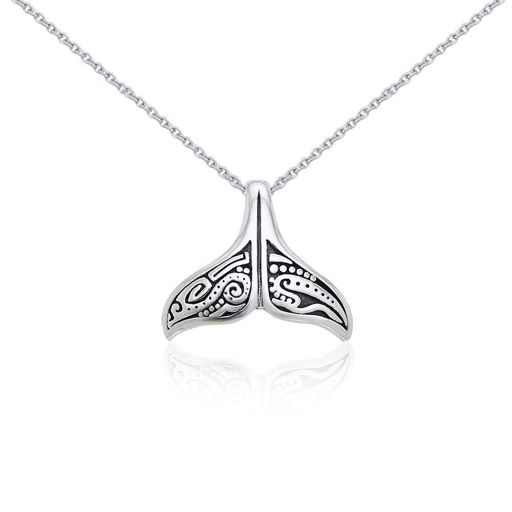 Silver Aboriginal Whale Tail Pendant and Chain Set TSE747