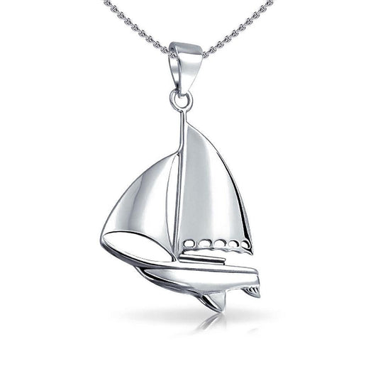 Sterling Silver Sailboat Pendant With Chain Set TSE750 - peterstone.dropshipping