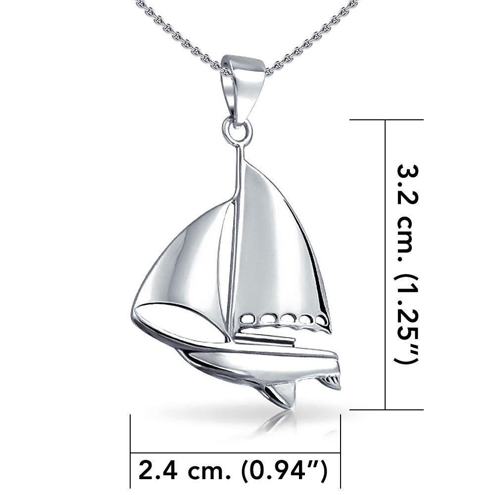 Sterling Silver Sailboat Pendant With Chain Set TSE750 - peterstone.dropshipping