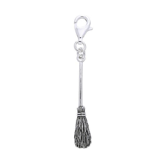 Enchanting Wicca symbol ~ Sterling Silver Broomstick Clip on Charm TWC017