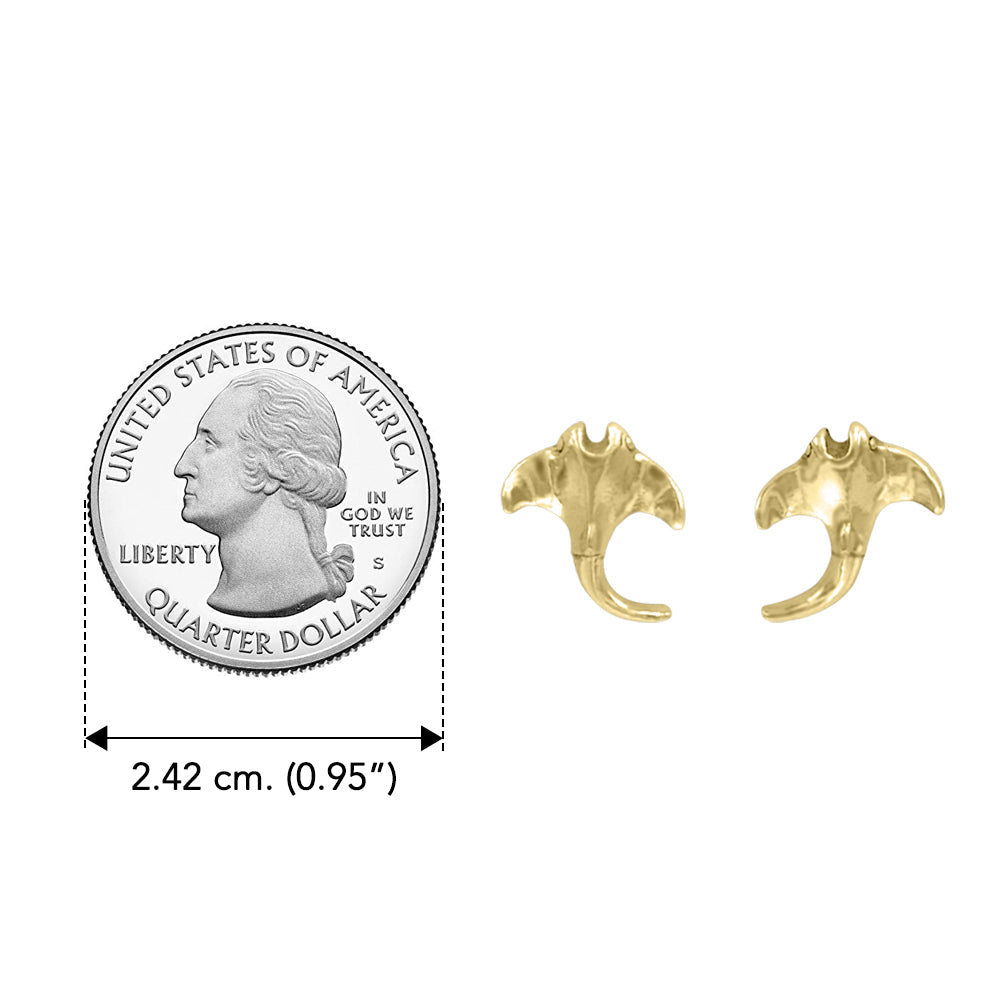 DiveSilver Small Manta Ray Sterling Silver with 14K Vermeil Plated Post Earrings VER2215
