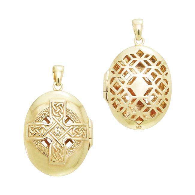 Celtic Cross Gold Vermeil Plate Aroma Locket VPD1414