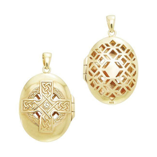 Celtic Cross Gold Vermeil Plate Aroma Locket VPD1414