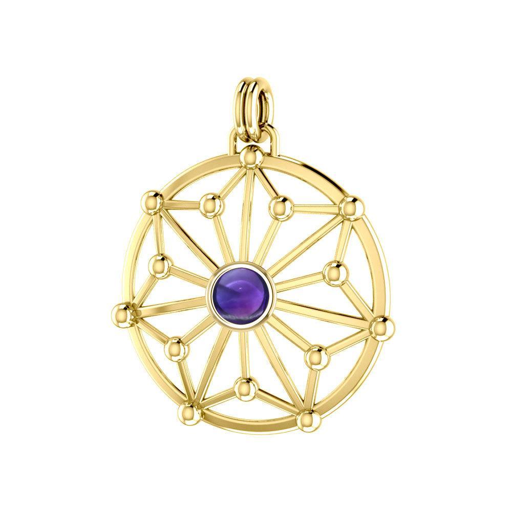Round Tetragram Energy Symbol Silver with 14K Gold Vermeil Plate Pendant With Gemstone VPD3303 - peterstone.dropshipping