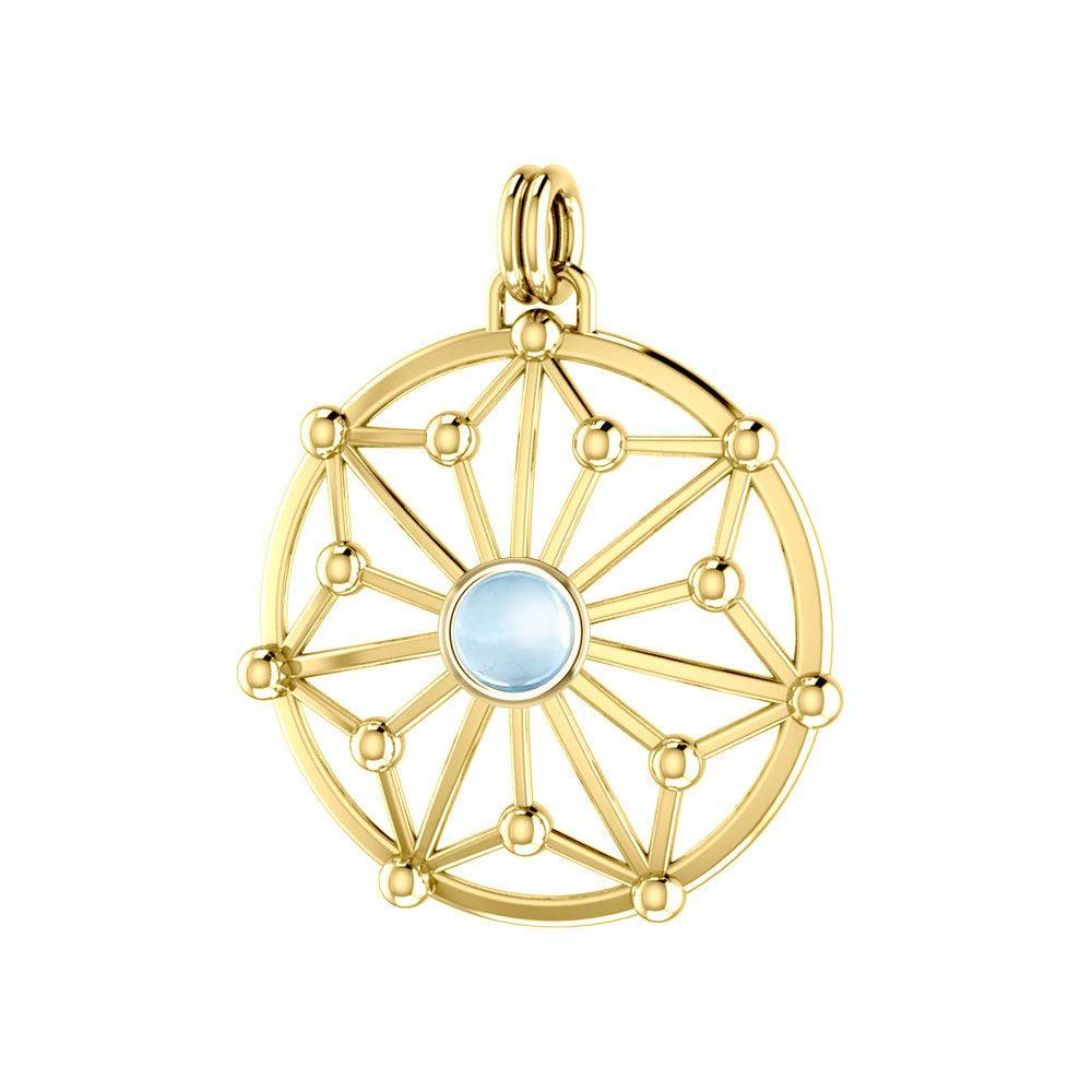 Round Tetragram Energy Symbol Silver with 14K Gold Vermeil Plate Pendant With Gemstone VPD3303 - peterstone.dropshipping