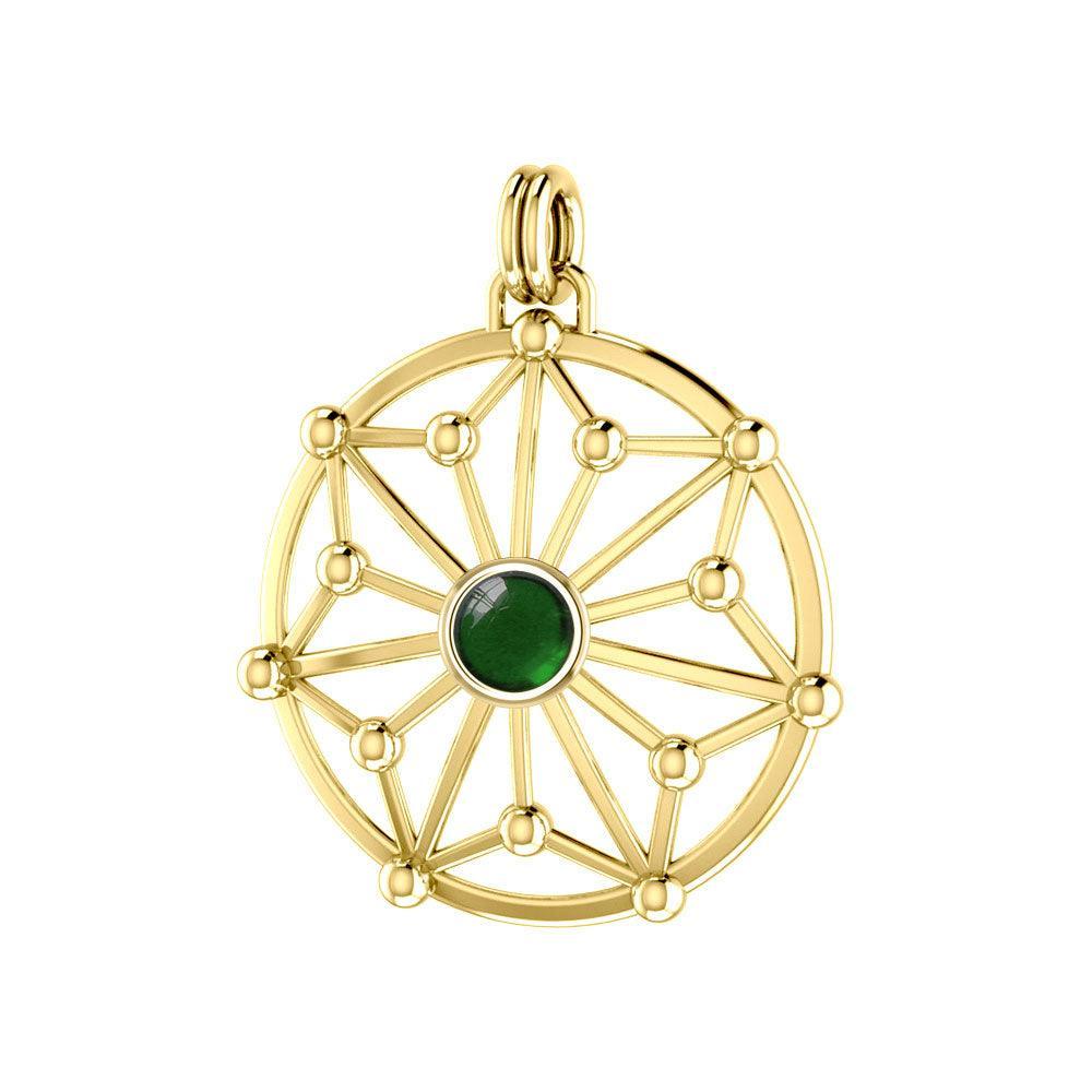 Round Tetragram Energy Symbol Silver with 14K Gold Vermeil Plate Pendant With Gemstone VPD3303 - peterstone.dropshipping