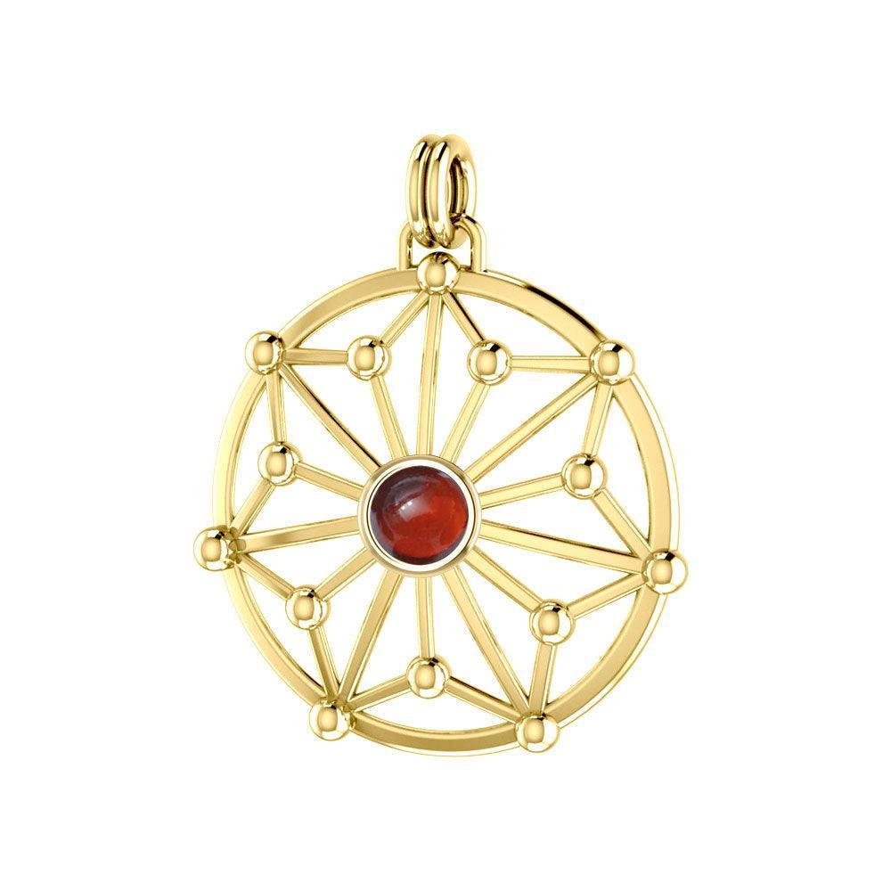 Round Tetragram Energy Symbol Silver with 14K Gold Vermeil Plate Pendant With Gemstone VPD3303 - peterstone.dropshipping