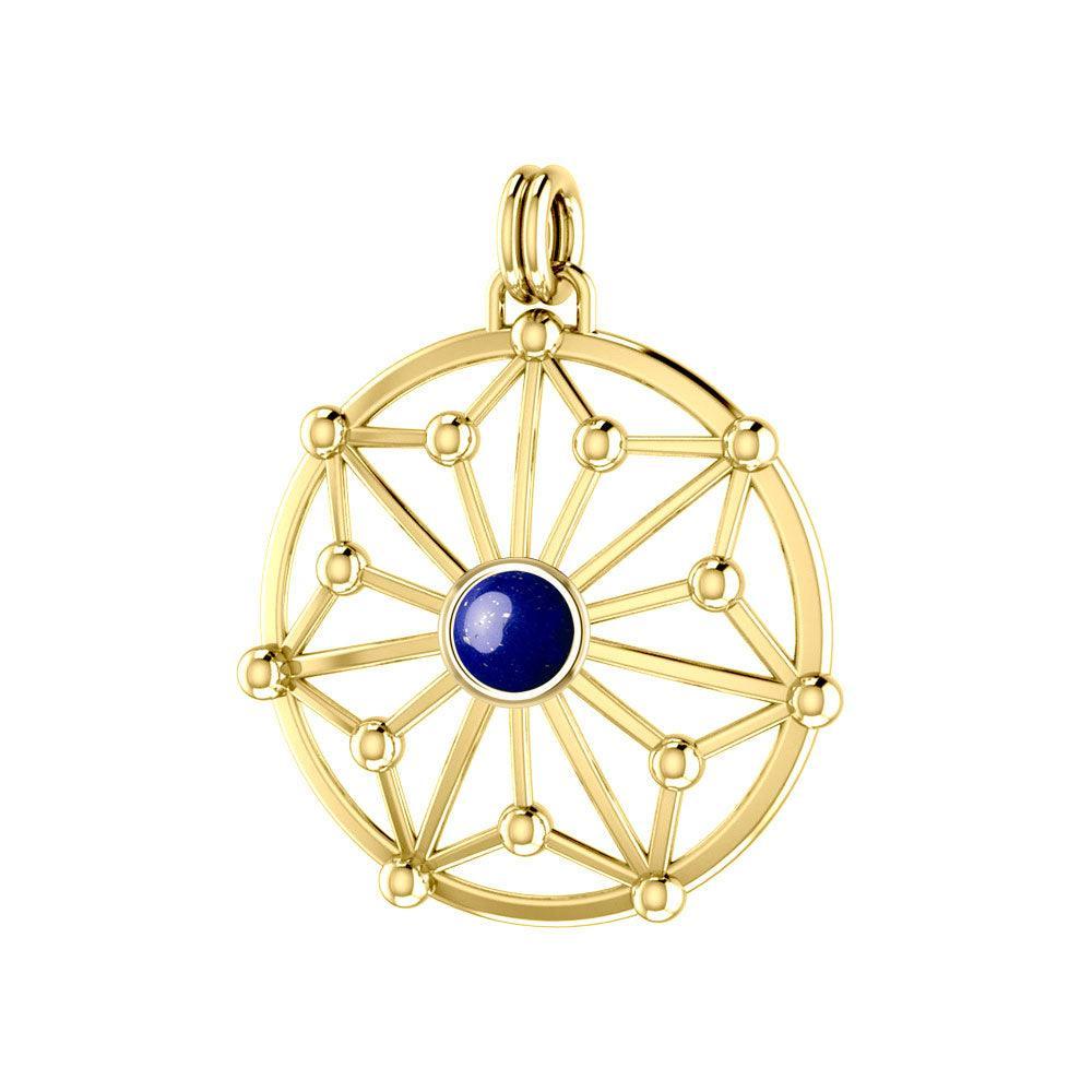 Round Tetragram Energy Symbol Silver with 14K Gold Vermeil Plate Pendant With Gemstone VPD3303 - peterstone.dropshipping