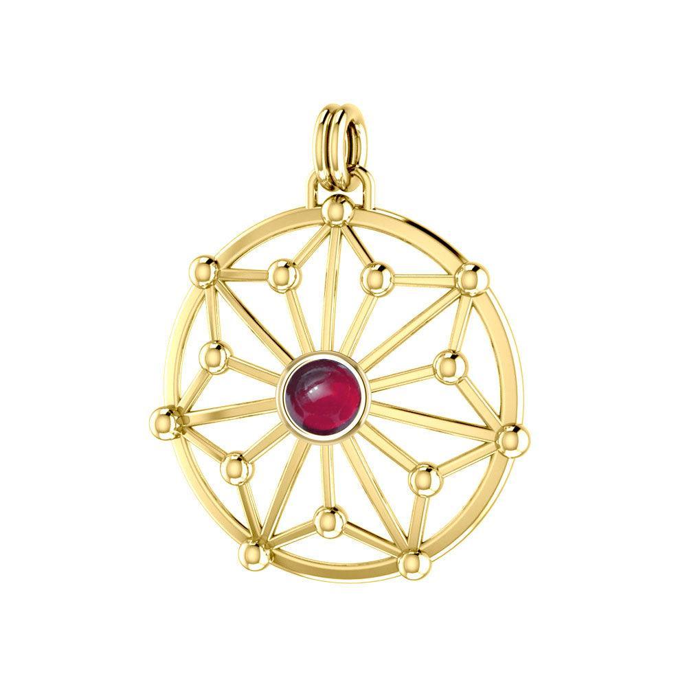 Round Tetragram Energy Symbol Silver with 14K Gold Vermeil Plate Pendant With Gemstone VPD3303 - peterstone.dropshipping