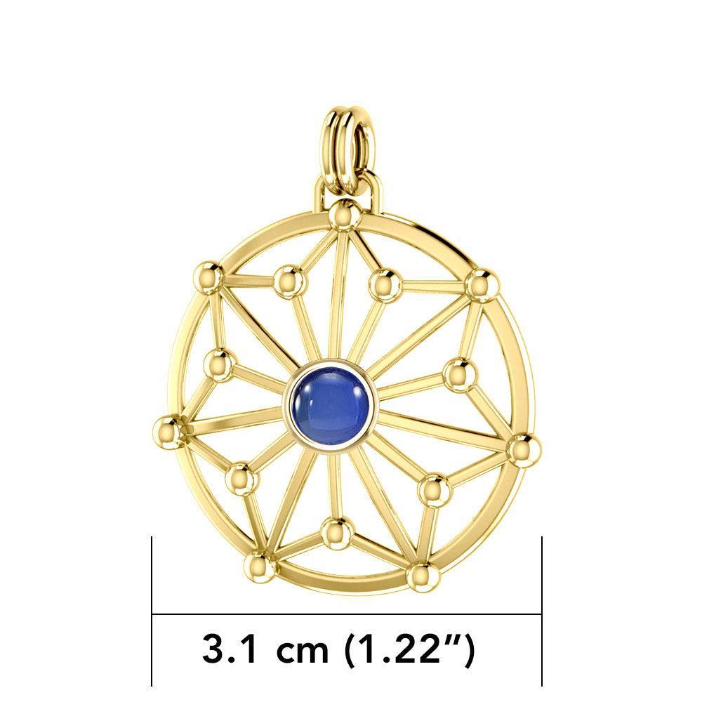 Round Tetragram Energy Symbol Silver with 14K Gold Vermeil Plate Pendant With Gemstone VPD3303 - peterstone.dropshipping