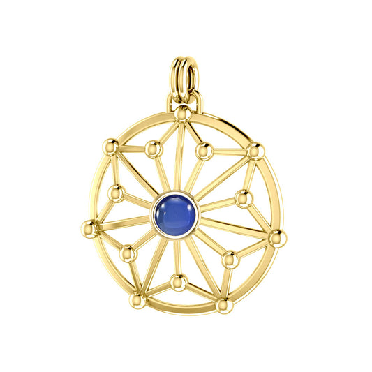 Round Tetragram Energy Symbol Silver with 14K Gold Vermeil Plate Pendant With Gemstone VPD3303