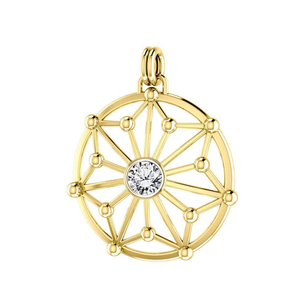 Round Tetragram Energy Symbol Silver with 14K Gold Vermeil Plate Pendant With Gemstone VPD3303 - peterstone.dropshipping